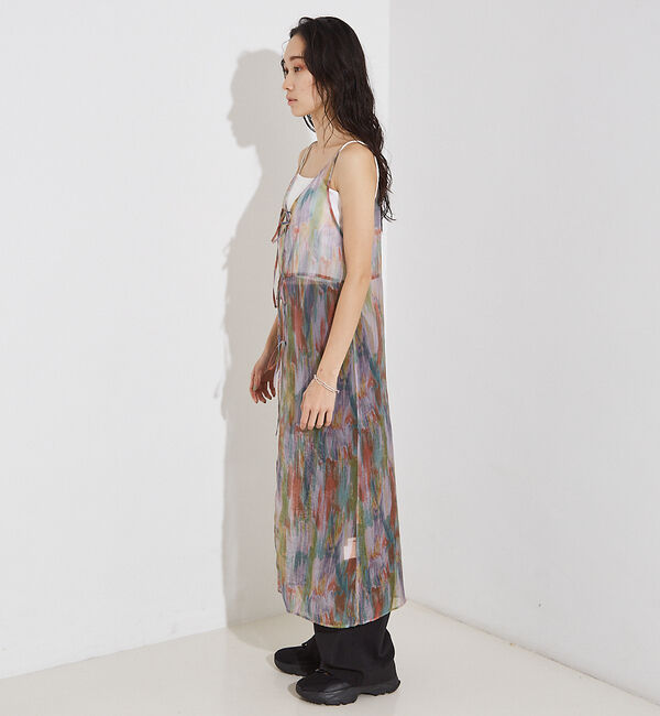 NOMINE「【前後着用可】水彩アート ニュアンス柄 2WAY シアー キャミワンピース ロン」|ワンピース|