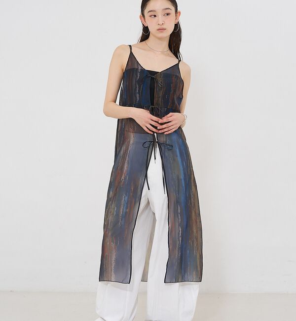 NOMINE「【前後着用可】水彩アート ニュアンス柄 2WAY シアー キャミワンピース ロン」|ワンピース|