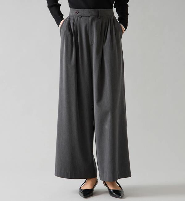 TIARA「タックワイドパンツ」|スラックス|チャコールグレー
