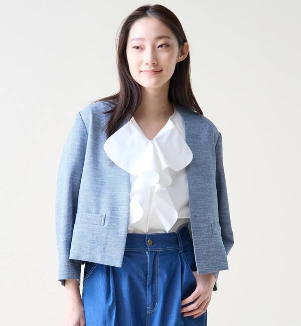 TIARA「ノーカラージャケット」|ノーカラージャケット|ブルー