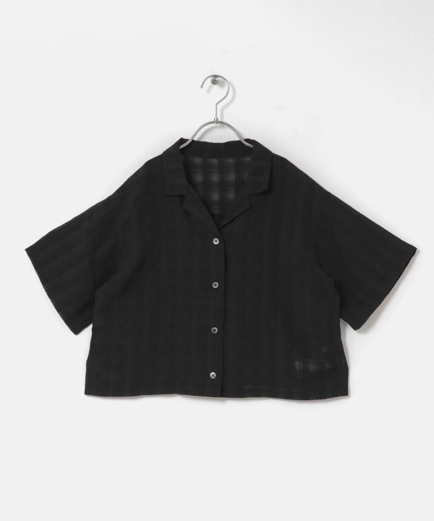 URBAN RESEARCH DOORS「『150サイズ』シアーチェックオープンカラーシャツ(KIDS)」|その他|ブラック