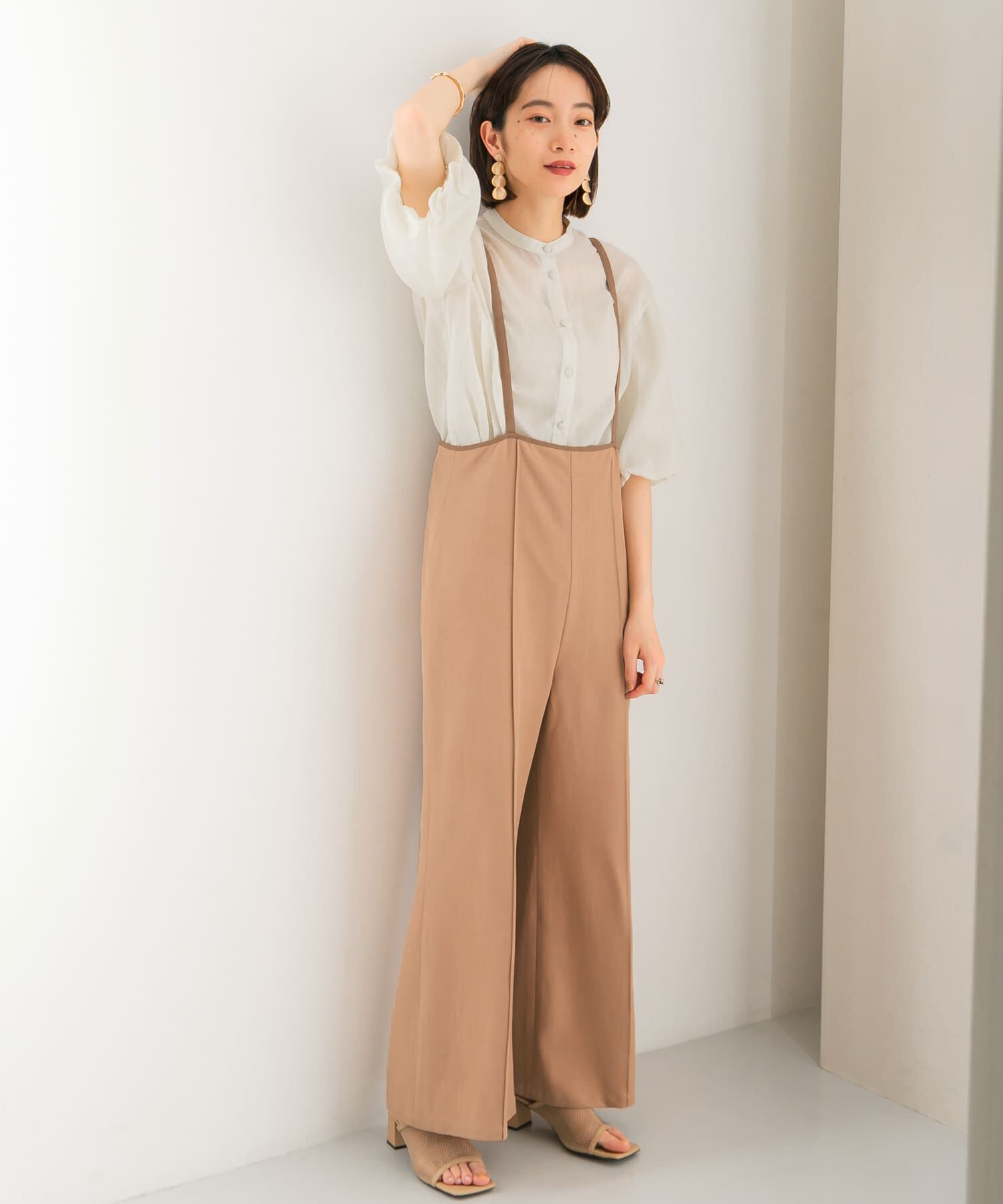  「ピンタックハイウエストサロペット」|スカート|ブラウン