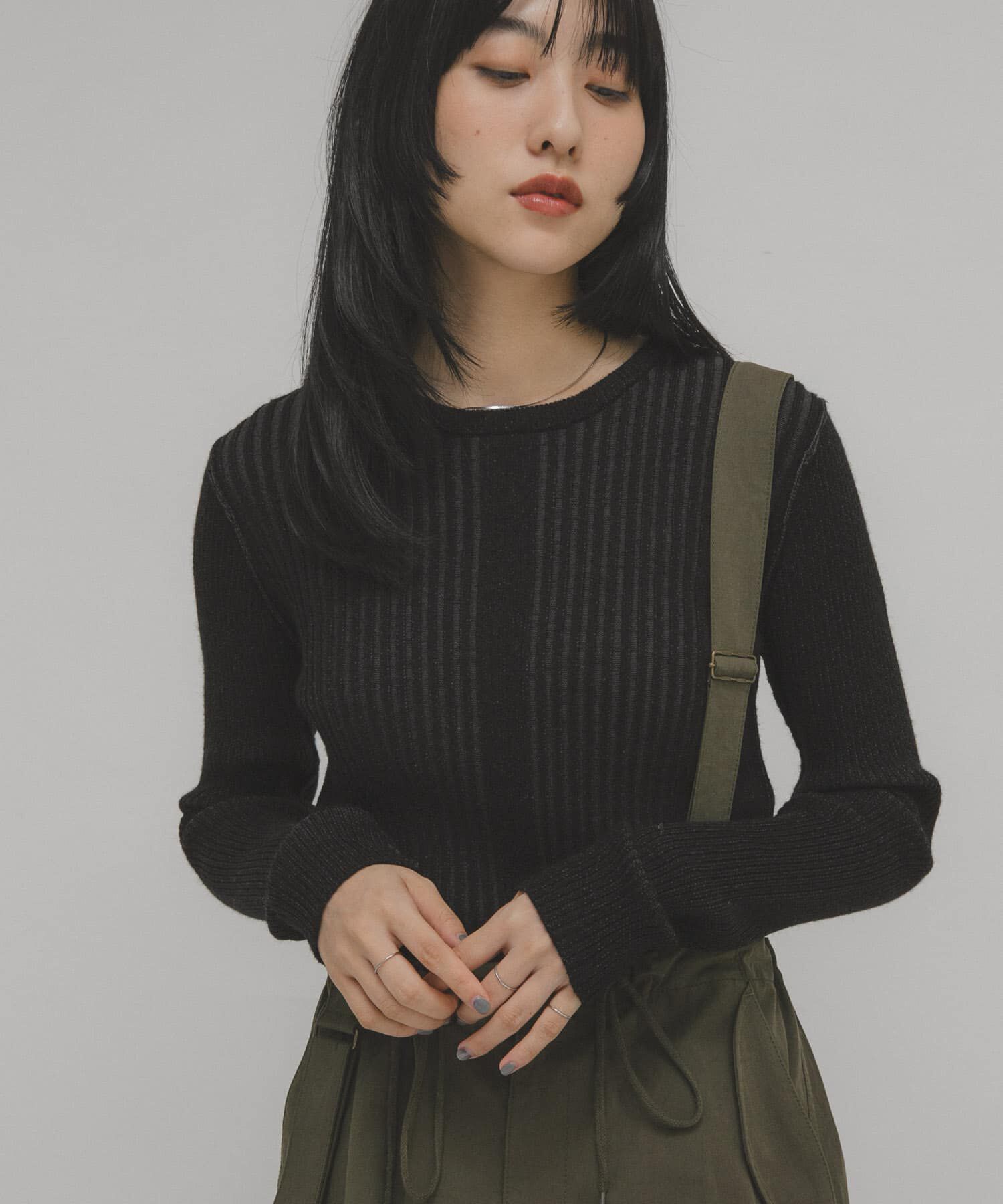  「illi　ランダムRIBクルーネックニット」|ニット・セーター|グレー系その他