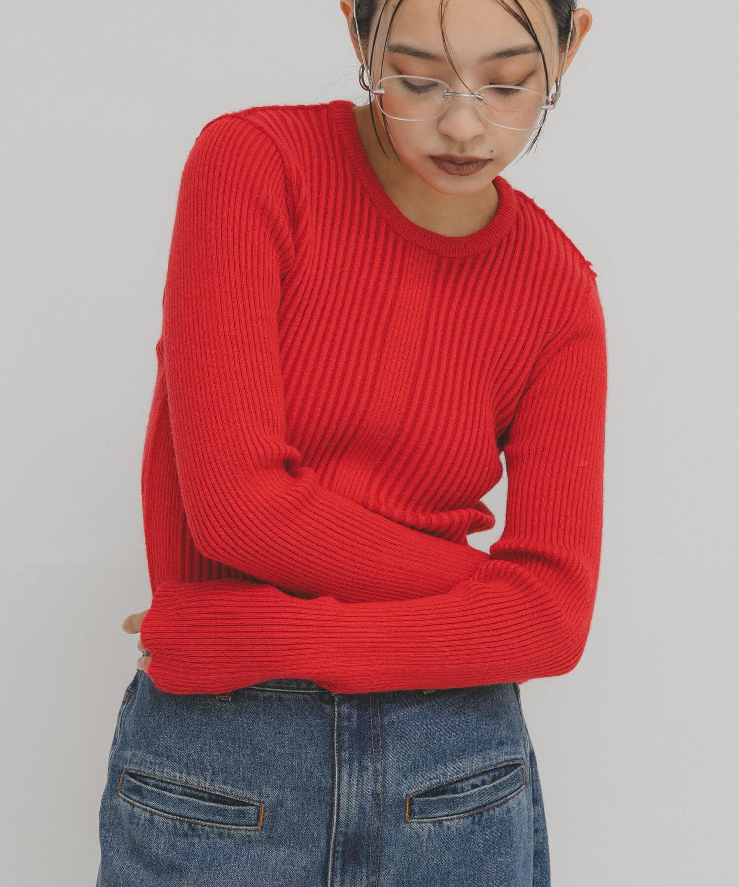  「illi　ランダムRIBクルーネックニット」|ニット・セーター|