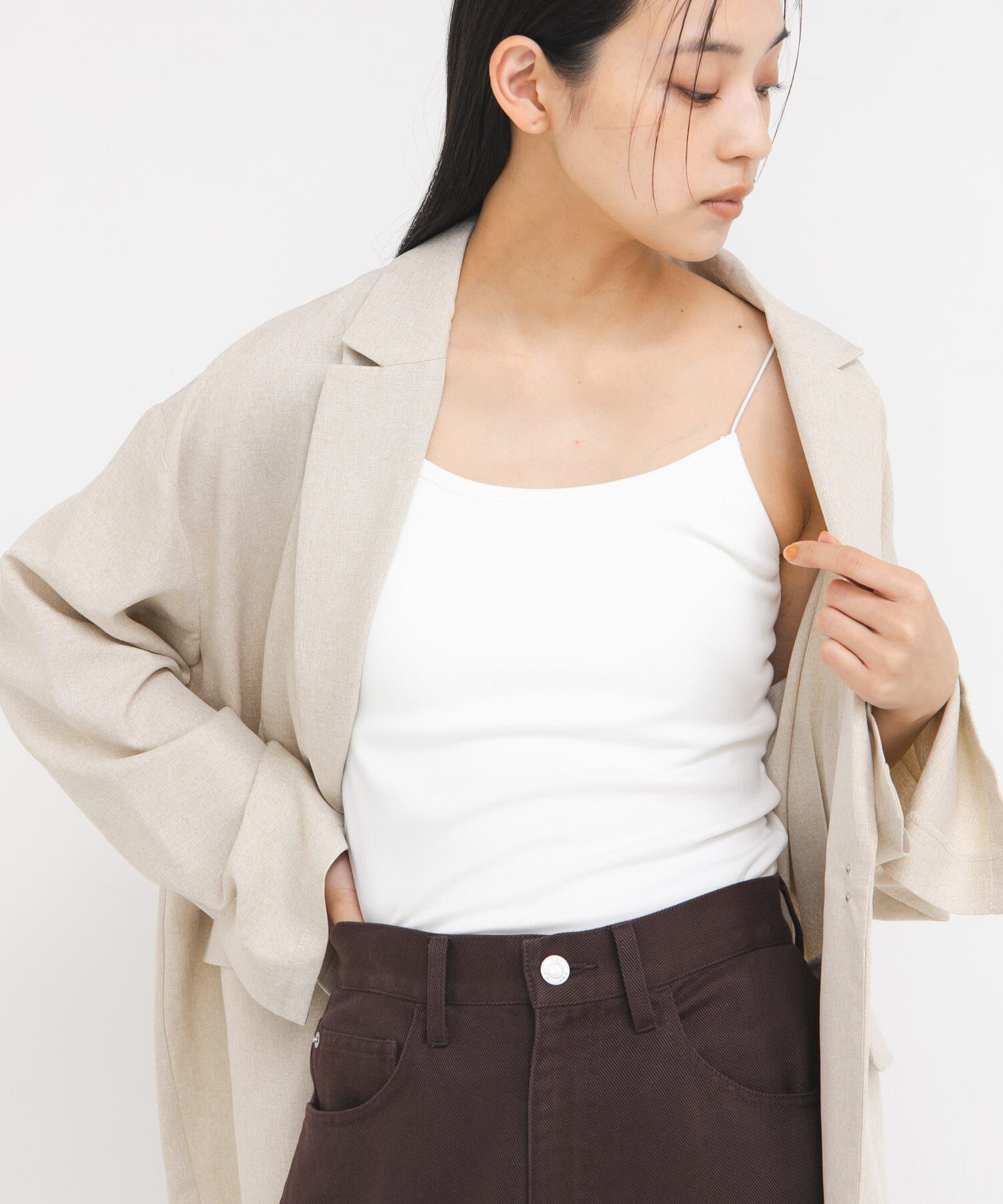  「スパゲティストラップカップ付きキャミ」|キャミソール|オフホワイト