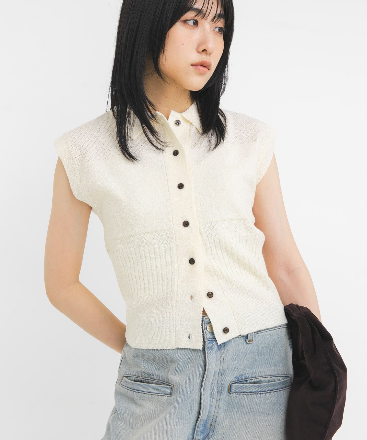  「スリーブレスニットシャツ」|ニット・セーター|アイボリー