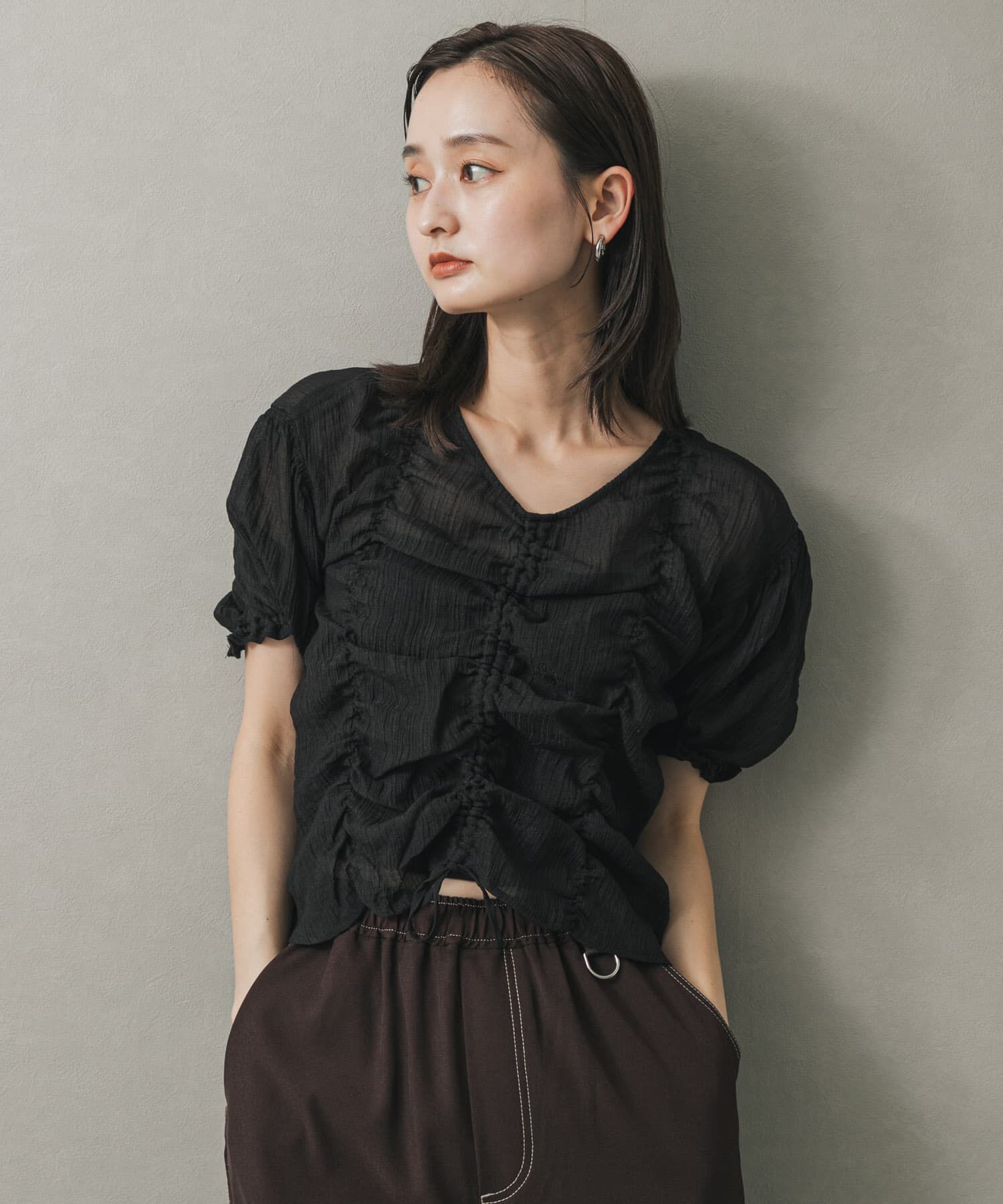 SENSE OF PLACE by URBAN RESEARCH「シャーリングブラウス(5分袖)」|シャツ・ブラウス|