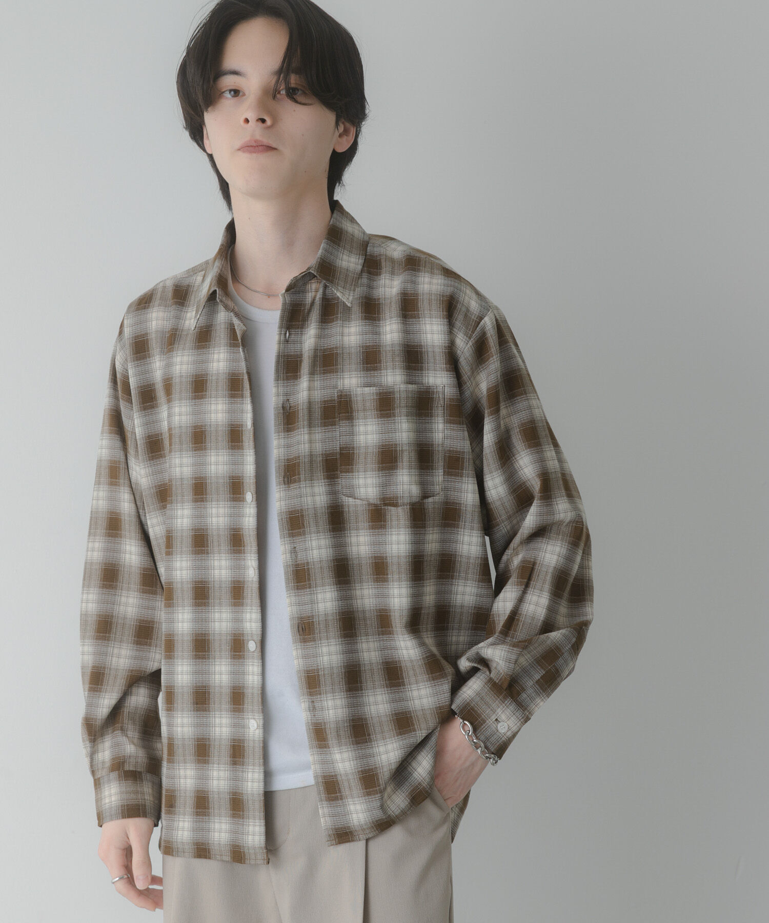 SENSE OF PLACE by URBAN RESEARCH「マドラスチェックロングスリーブシャツ」|シャツ・ブラウス|ライトベージュ