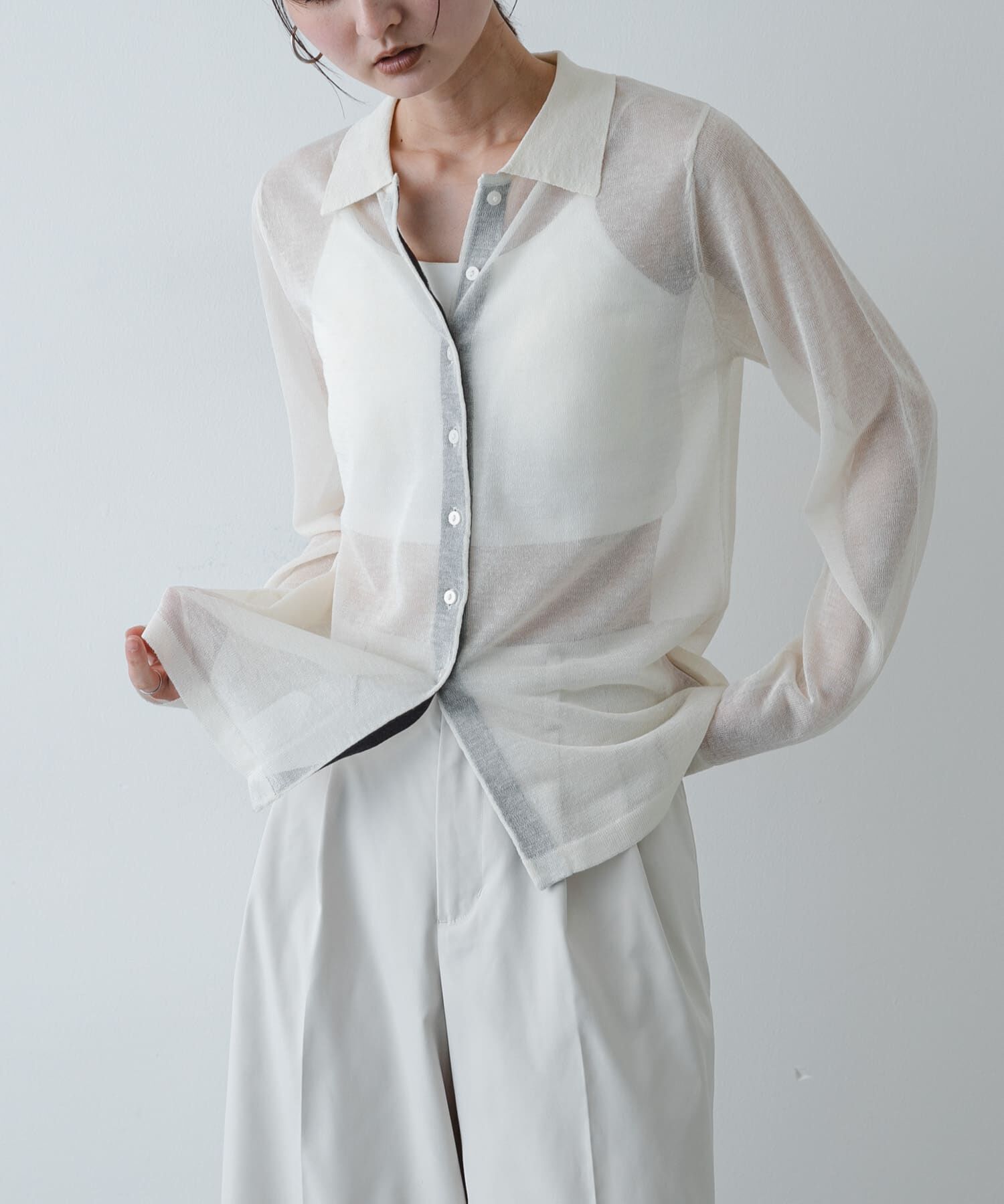 SENSE OF PLACE by URBAN RESEARCH「『洗濯可/接触冷感』シアーニットシャツカーディガン」|ニット・セーター|アイボリー