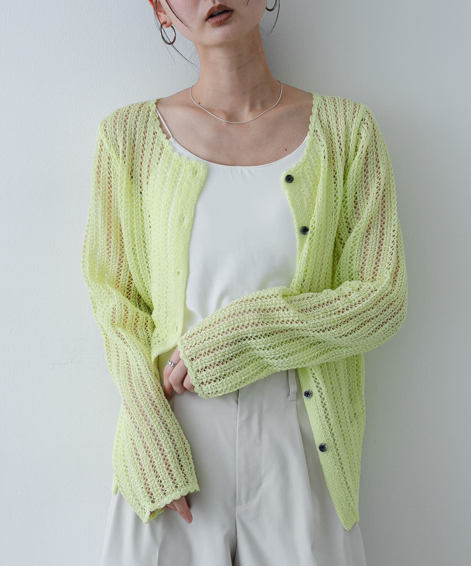 SENSE OF PLACE by URBAN RESEARCH「『洗濯可』スカラップレースアミカーディガン」|カーディガン|イエロー