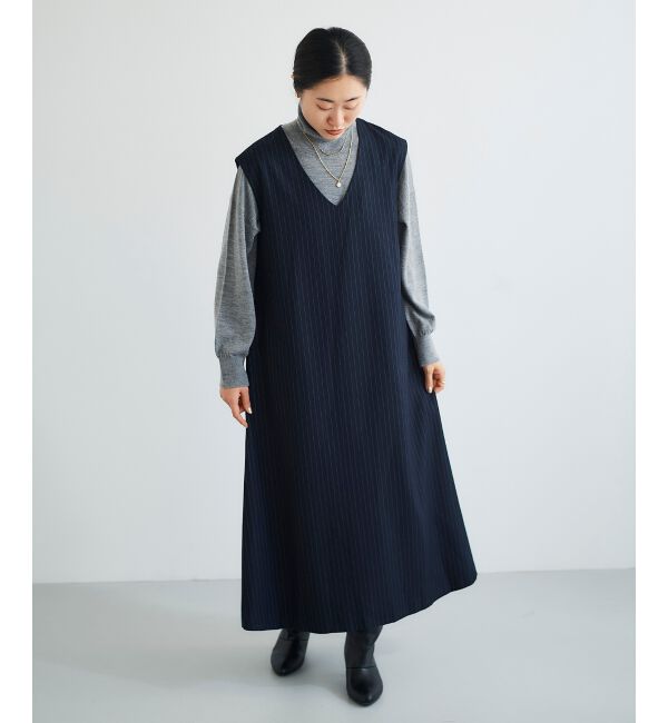 le.coeur blanc「ストライプノースリーブフレアワンピース」|ワンピース|ネイビー柄