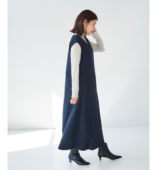 le.coeur blanc「ストライプノースリーブフレアワンピース」|ワンピース|