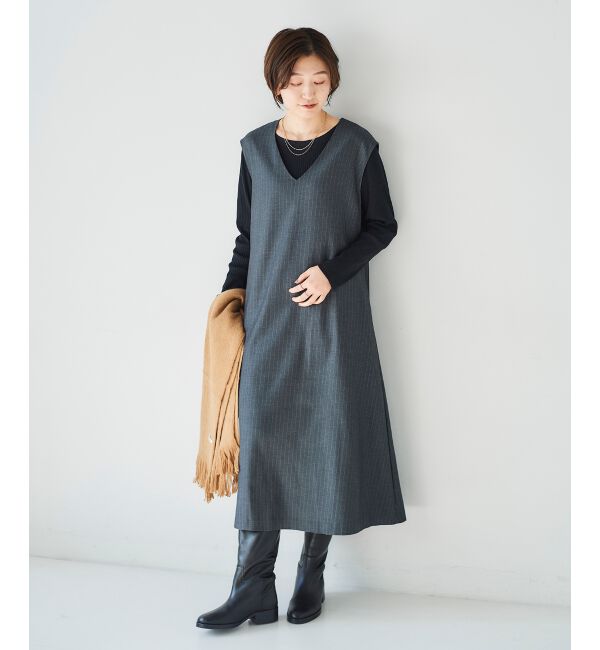 le.coeur blanc「ストライプノースリーブフレアワンピース」|ワンピース|