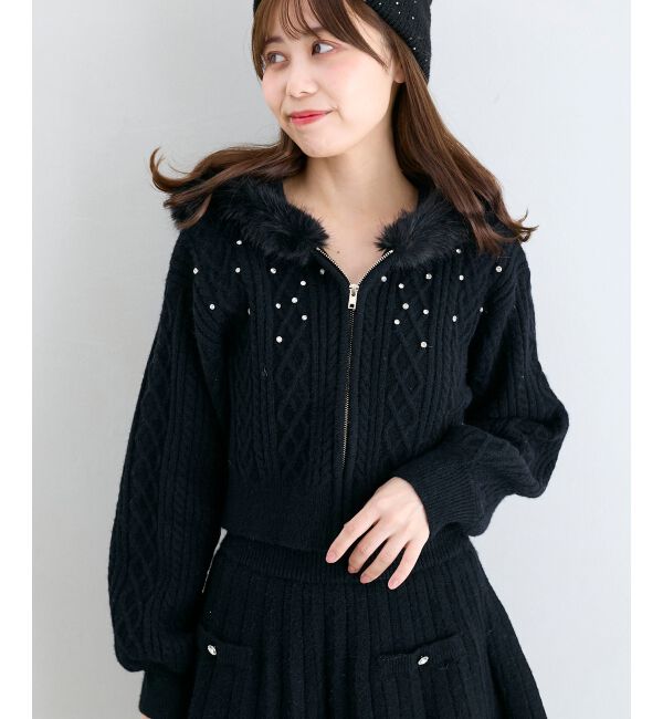  「キラキラフード付きニットパーカー」|パーカー|