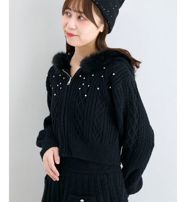  「キラキラフード付きニットパーカー」|パーカー|