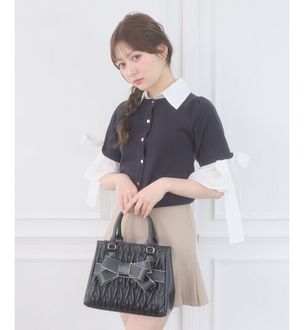  「袖リボンシャツレイヤードライクカーデ」|ニット・セーター|