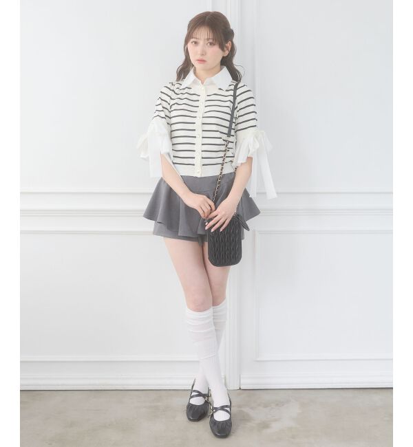  「袖リボンシャツレイヤードライクカーデ」|ニット・セーター|