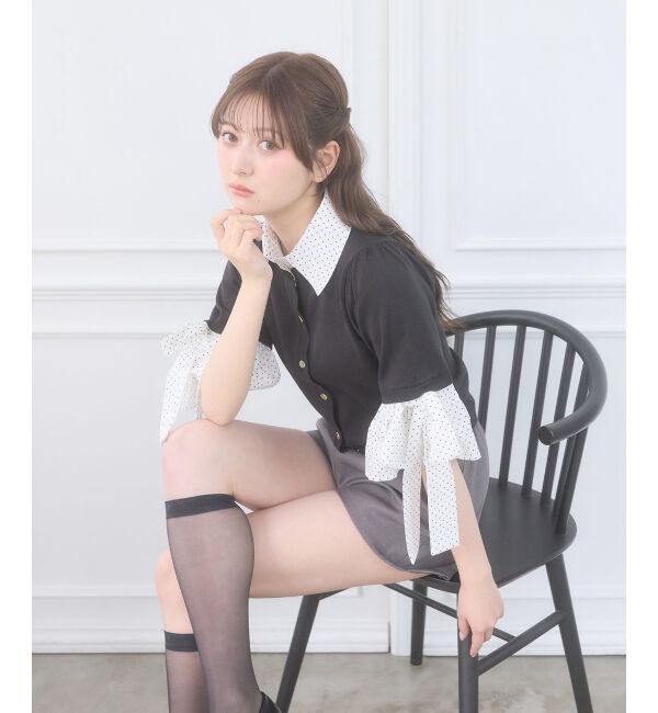  「袖リボンシャツレイヤードライクカーデ」|ニット・セーター|