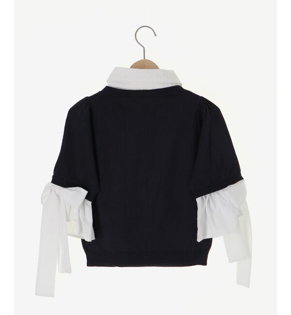  「袖リボンシャツレイヤードライクカーデ」|ニット・セーター|