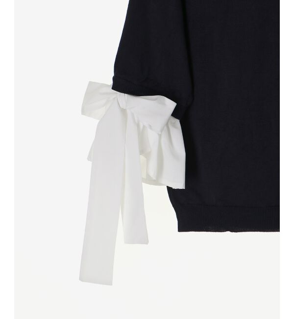  「袖リボンシャツレイヤードライクカーデ」|ニット・セーター|