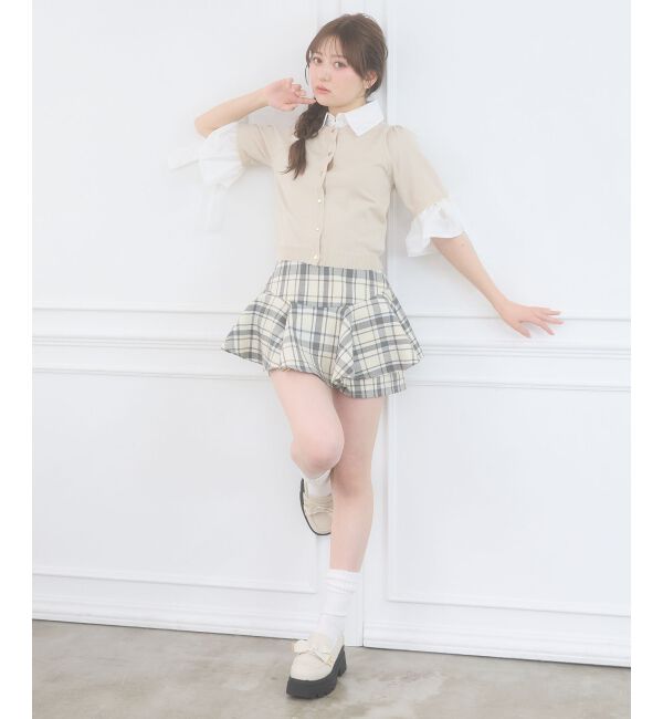  「袖リボンシャツレイヤードライクカーデ」|ニット・セーター|