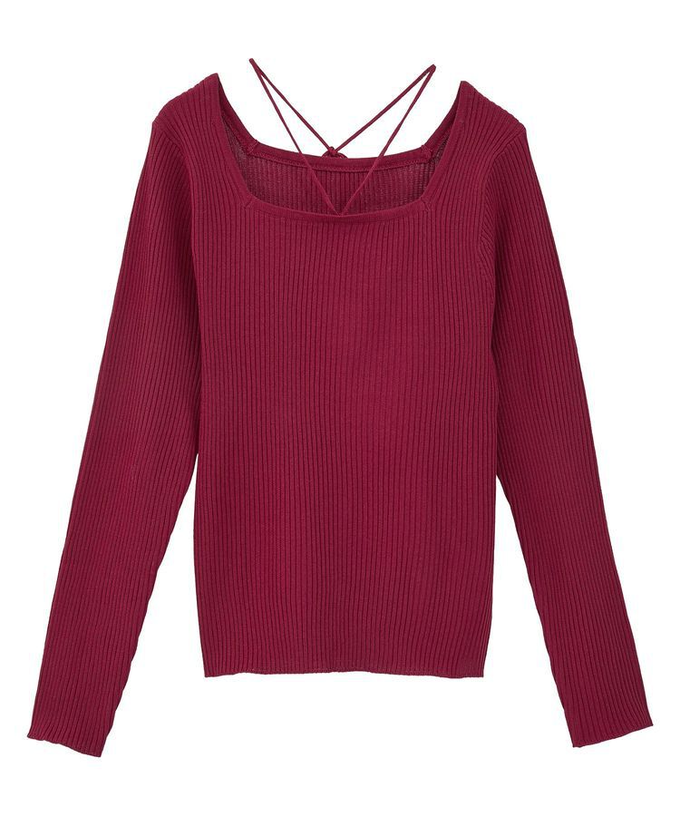 earth music&ecology「スクエアホルターネックリブプルオーバー」|ニット・セーター|Bordeaux