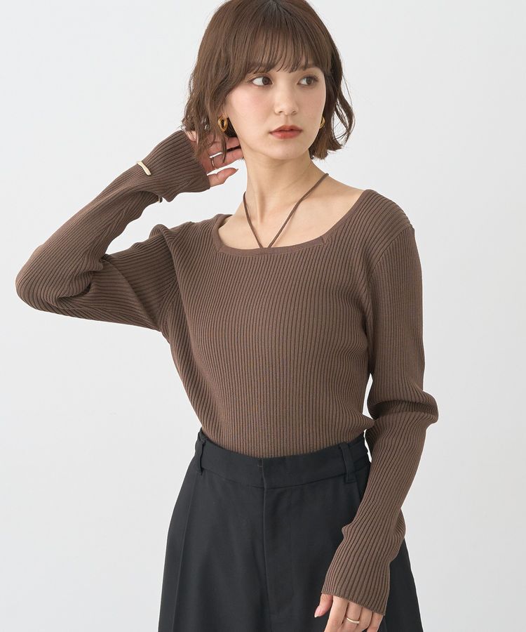 earth music&ecology「スクエアホルターネックリブプルオーバー」|ニット・セーター|Brown