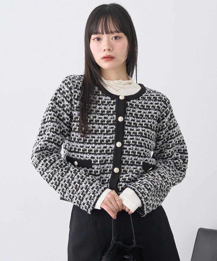 earth music&ecology「ニットツイードジャケット」|カーディガン|
