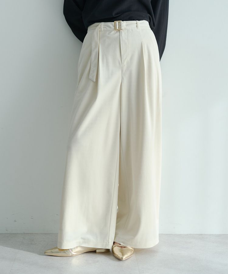 YECCA VECCA「ベルテッドカルゼ起毛ワイドパンツ」|その他|Ivory