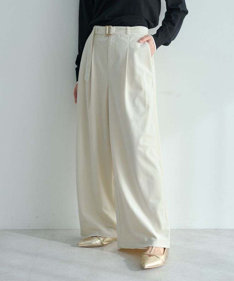 YECCA VECCA「ベルテッドカルゼ起毛ワイドパンツ」|その他|