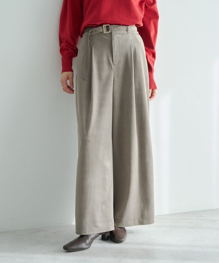 YECCA VECCA「ベルテッドカルゼ起毛ワイドパンツ」|その他|Gray Beige