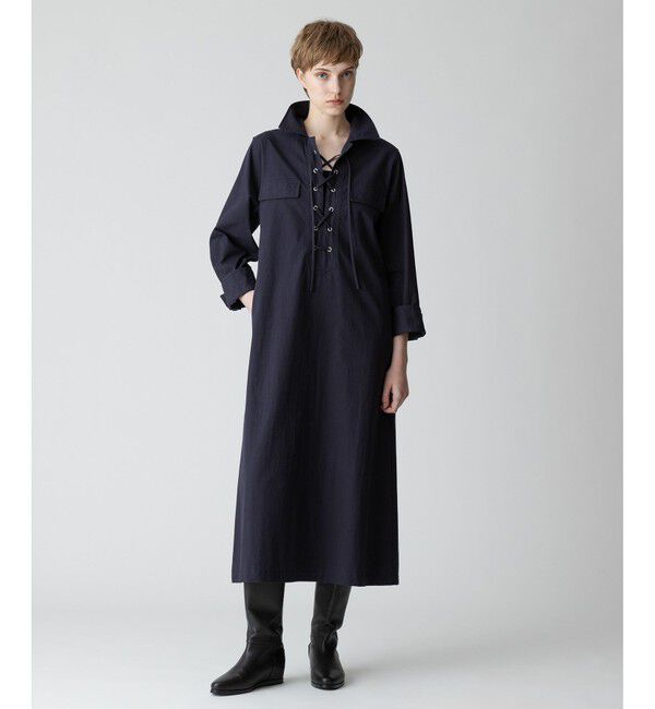 allureville「レースアップシャツワンピース」|ワンピース|ネイビー