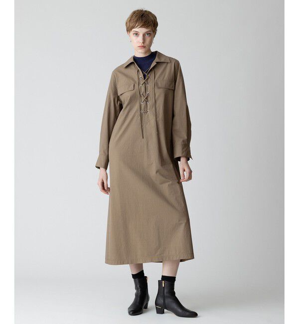 allureville「レースアップシャツワンピース」|ワンピース|カーキ