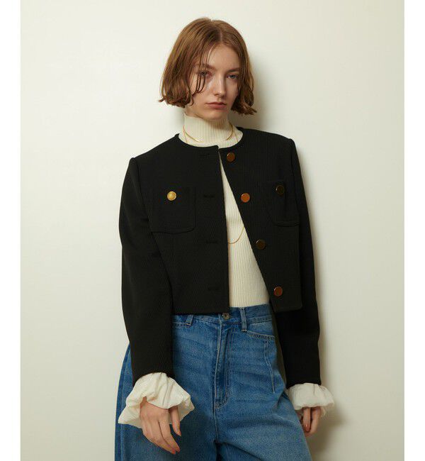 allureville「ダンボールジャージノーカラージャケット」|ノーカラージャケット|ブラック