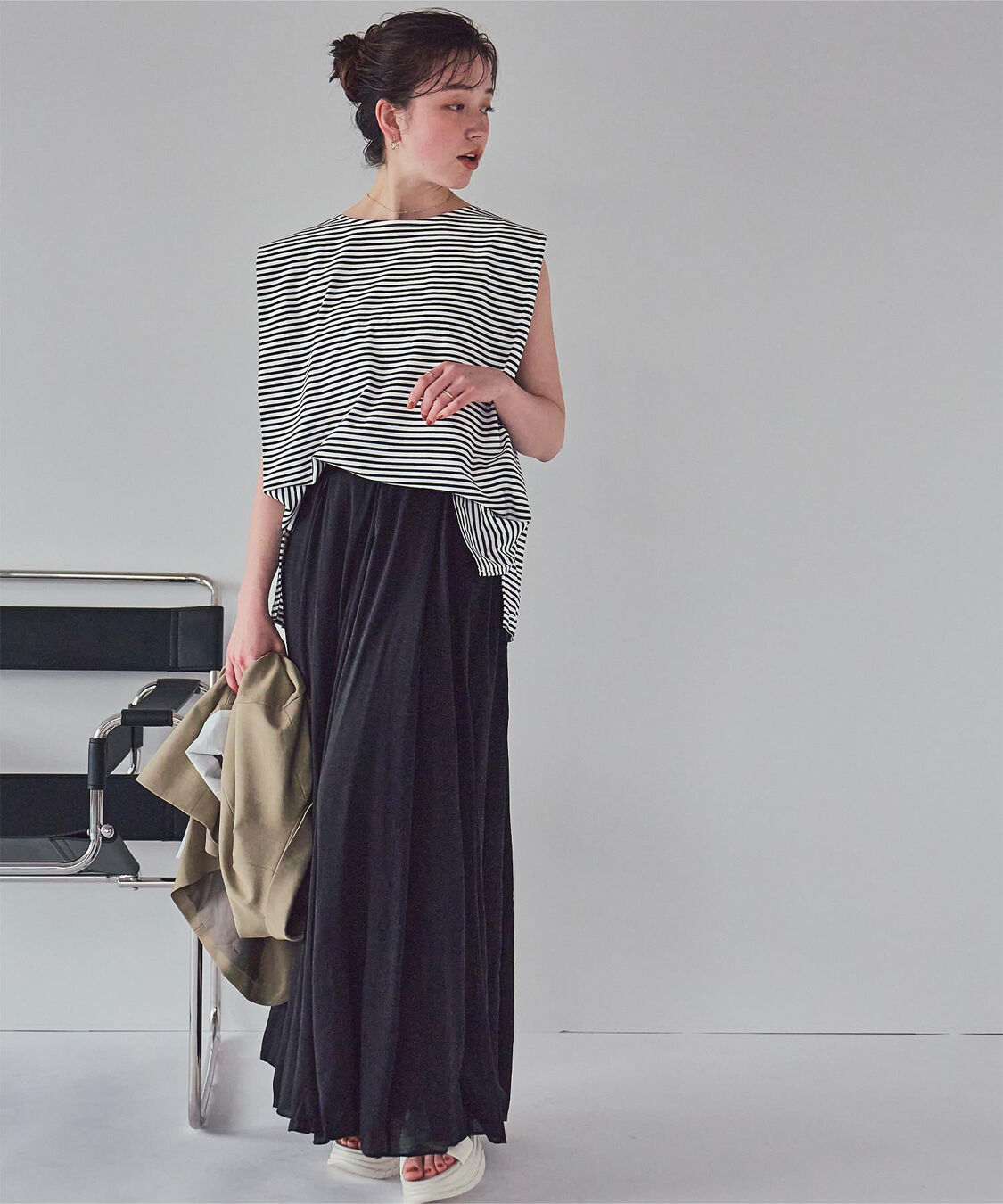 titivate「汗染み防止フレンチスリーブTシャツ」|Tシャツ・カットソー|ボーダー/オフ