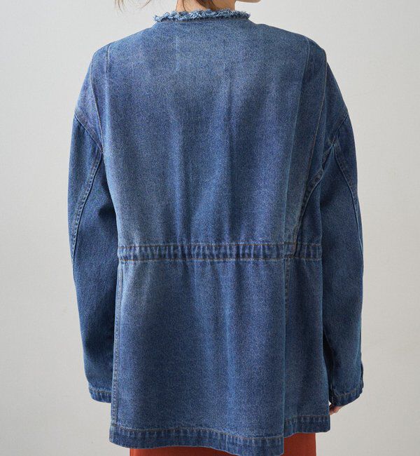  「デニムノーカラーワークジャケット」|デニムジャケット|