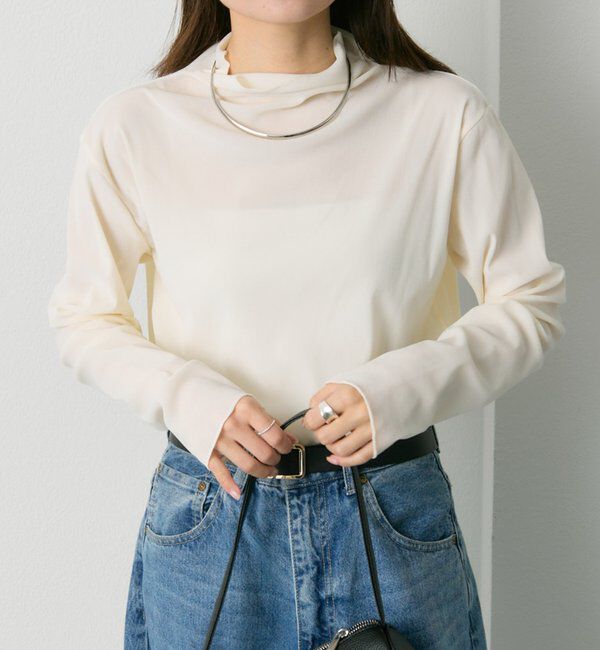  「【新色追加/リバイバル】ナイロンチュールベロアハイネックトップス」|Tシャツ・カットソー|アイボリー