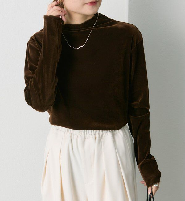  「【新色追加/リバイバル】ナイロンチュールベロアハイネックトップス」|Tシャツ・カットソー|ブラウン
