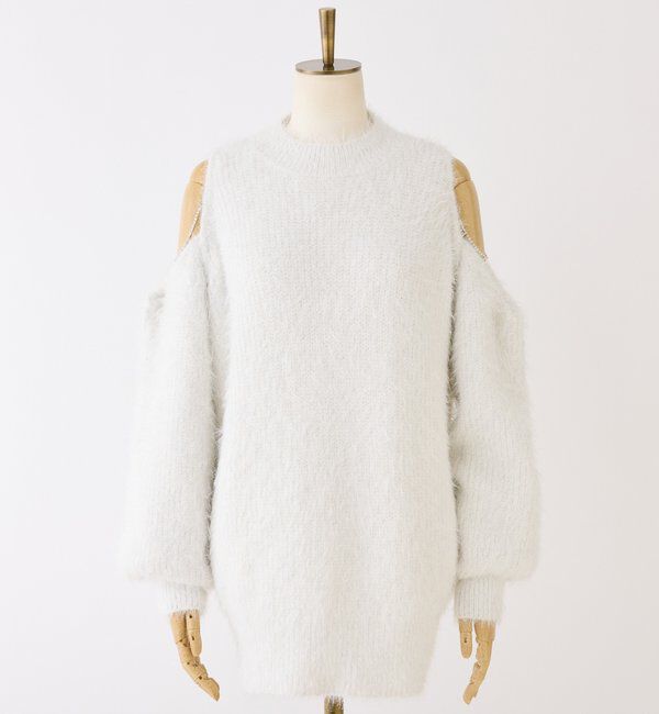  「肩あきビジューニットミニワンピ」|ワンピース|