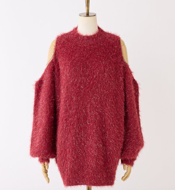  「肩あきビジューニットミニワンピ」|ワンピース|