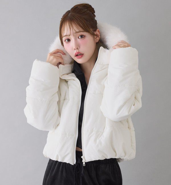  「ファー付きショートフェイクダウン」|ダッフルコート|