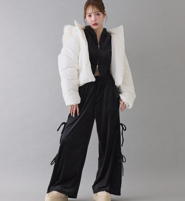  「ファー付きショートフェイクダウン」|ダッフルコート|