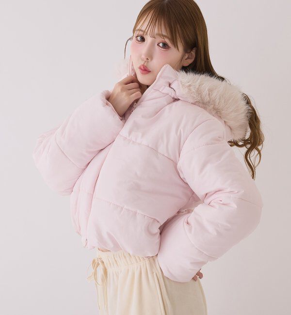  「ファー付きショートフェイクダウン」|ダッフルコート|