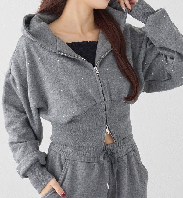  「【セットアップ可能】ビジューパーカー」|プルオーバー|