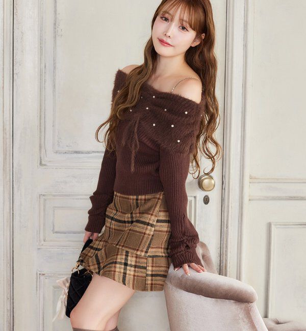  「パール&times;ビジューオフショルニット」|ニット・セーター|