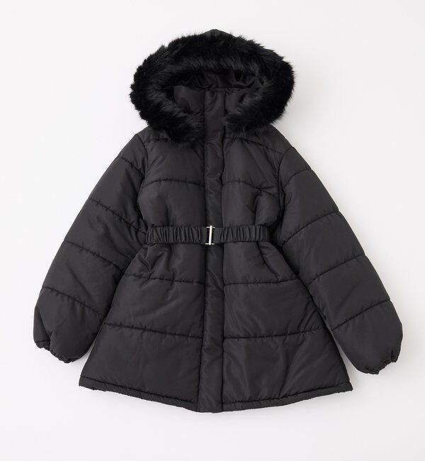  「ベルト付きフェイクファーフードフェイクダウン」|その他|