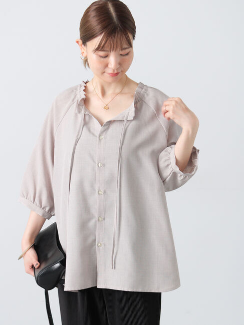 Lugnoncure「【接触冷感】麻調フリル衿ブラウス」|シャツ・ブラウス|ベージュ