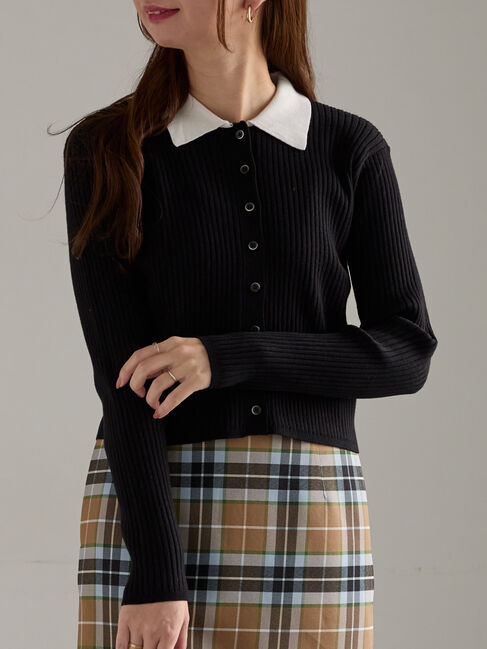 Te chichi「ポロカラークロップトカーディガン」|カーディガン|ブラック