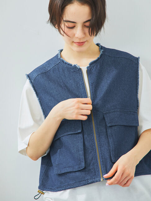 SM2「ツイル/デニムフリンジショートベスト」|ダウンベスト・ベスト|