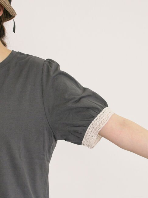 Samansa Mos2「【汗染み防止】袖口レースパフスリーブTシャツ」|Tシャツ・カットソー|